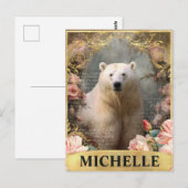 Waterverf  Polar Beer en Roze Rozen Briefkaart (Voorkant / Achterkant)