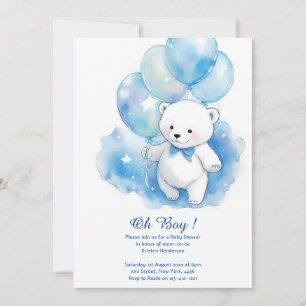 Waterverf Polar Beer Jongen Baby shower Uitnodigin Kaart