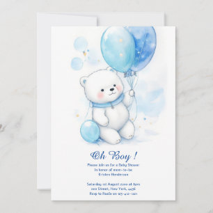 Waterverf Polar Beer Jongen Baby shower Uitnodigin Kaart