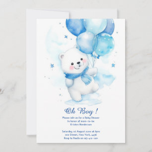Waterverf Polar Beer Jongen Baby shower Uitnodigin Kaart