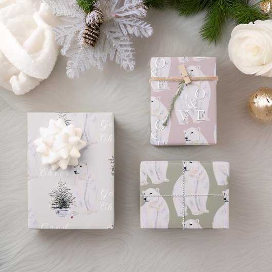 Waterverf Polar Beer Kerstboom Patroon Inpakpapier Vel