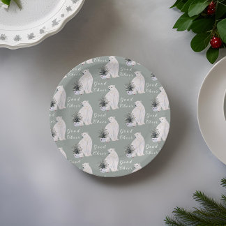 Waterverf Polar Beer Kerstboom Patroon Papieren Bordje