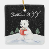 Waterverf Polar Beer met warme cacao Keramisch Ornament (Voorkant)