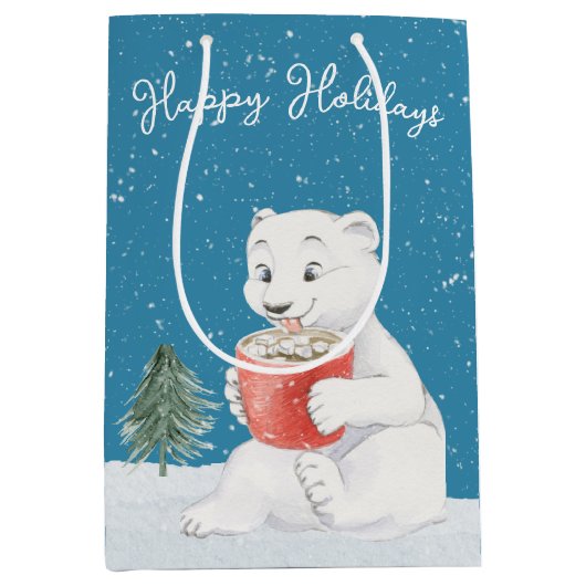 Waterverf Polar Beer met warme cacao Medium Cadeauzakje (Voorkant)