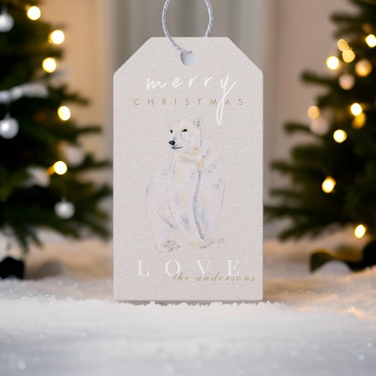 Waterverf Polar Beer Modern Vrolijk Kerstfeest Cadeaulabel