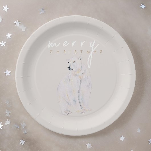 Waterverf Polar Beer Modern Vrolijk Kerstfeest Papieren Bordje