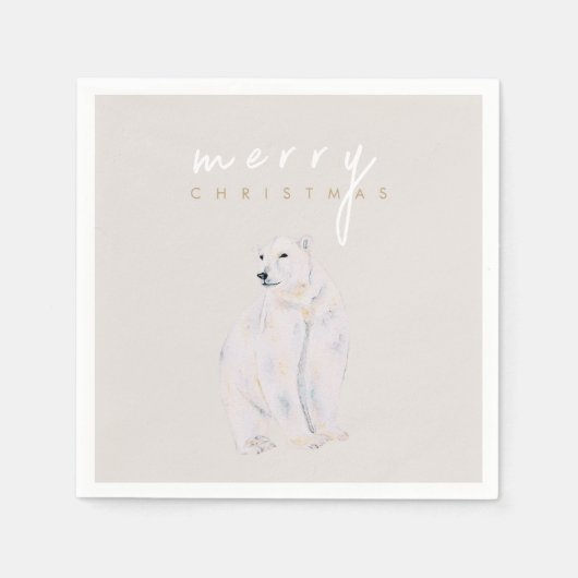 Waterverf Polar Beer Modern Vrolijk Kerstfeest Servet (Voorkant)