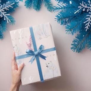 Waterverf Polar Beer Moderne Typografie Kerst Cadeaupapier