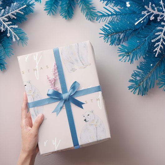 Waterverf Polar Beer Moderne Typografie Kerst Cadeaupapier