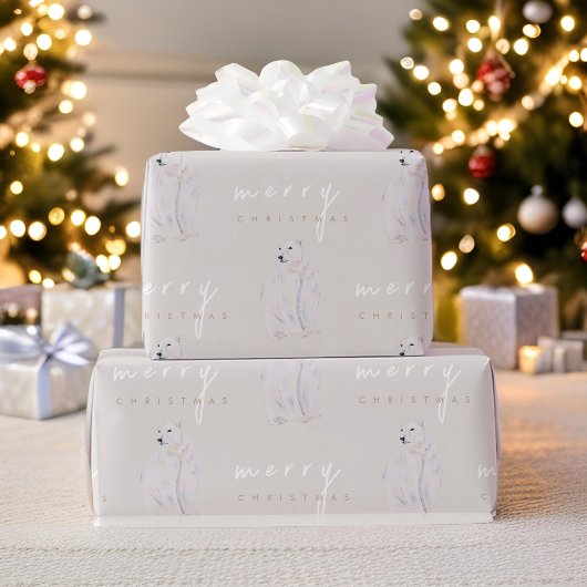 Waterverf Polar Beer Moderne Typografie Kerst Cadeaupapier