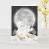 Waterverf Polar Beer op slee Kaart (Gele Bloem)