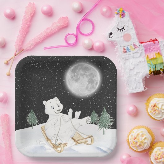 Waterverf Polar Beer op slee Papieren Bordje (Feest)