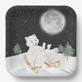 Waterverf Polar Beer op slee Papieren Bordje