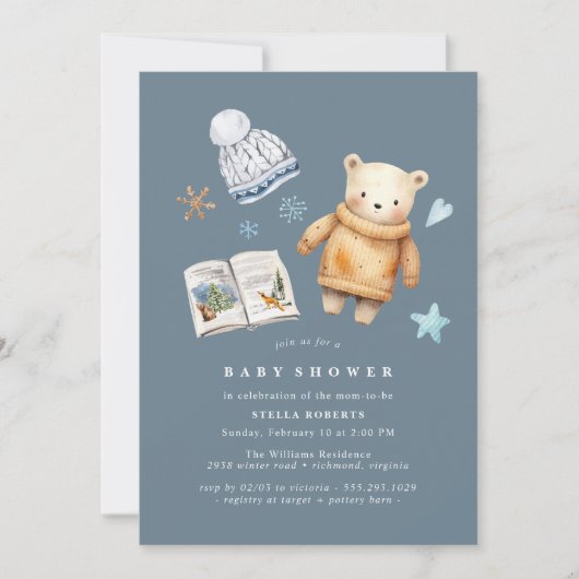 Waterverf Polar Beer Schattige Blauw Winter Baby s Kaart (Voorkant)