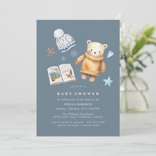 Waterverf Polar Beer Schattige Blauw Winter Baby s Kaart (Staand voorkant)