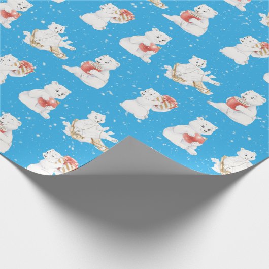 Waterverf Polar Beren in sneeuwvlokken Cadeaupapier (Hoek)