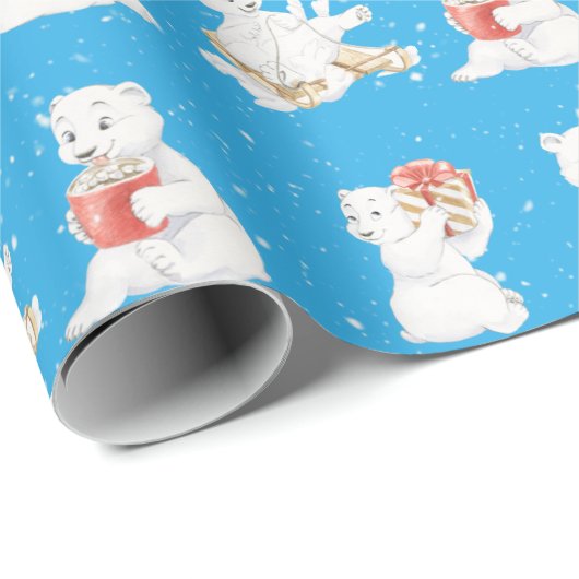Waterverf Polar Beren in sneeuwvlokken Cadeaupapier (Rol Hoek)