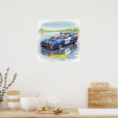 Waterverf politie auto ontlopen Poster muurkunst (Keuken)