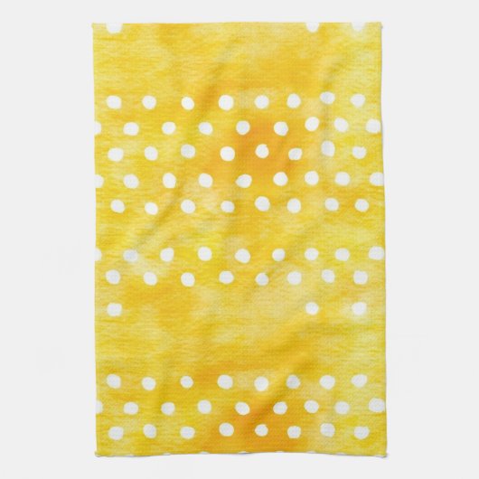 Waterverf Polka Dot - Aardgeel en wit (1) Theedoek (Verticaal)