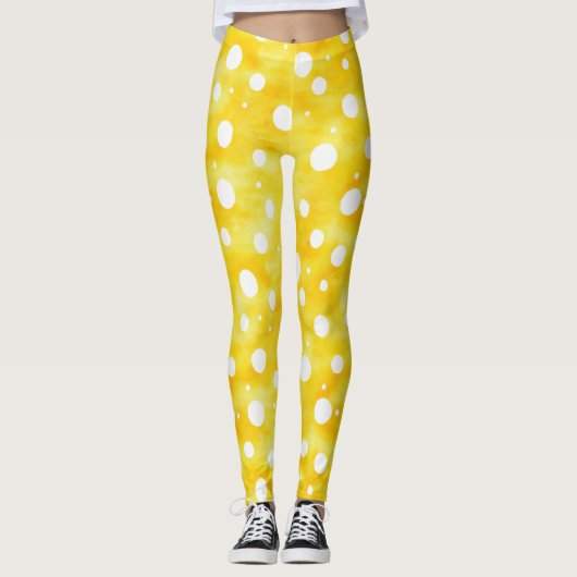 Waterverf Polka Dot - Aardgeel en wit (2) Leggings (Voorkant)