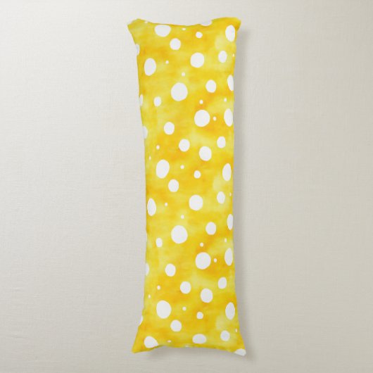 Waterverf Polka Dot - Aardgeel en wit (2) Lichaamskussen (Voorkant Verticaal)