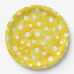 Waterverf Polka Dot - Aardgeel en wit (2) Papieren Bordje