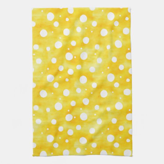 Waterverf Polka Dot - Aardgeel en wit (2) Theedoek (Verticaal)