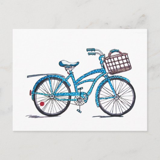 Waterverf Polka Dot Bicycle Briefkaart (Voorkant)