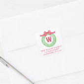 Waterverf Polka Dot Bow Monogram Krans Adres Vierkante Sticker