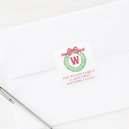 Waterverf Polka Dot Bow Monogram Krans Adres Vierkante Sticker