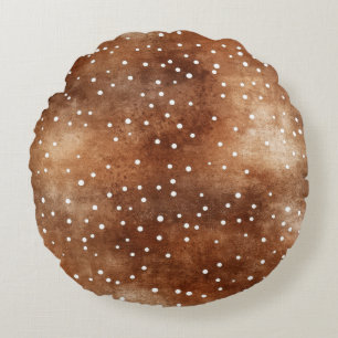 Waterverf Polka Dot in koffiebruin en wit (2) Rond Kussen