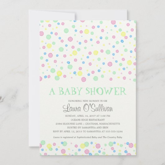 Waterverf Polka Dots Baby shower Kaart (Voorkant)