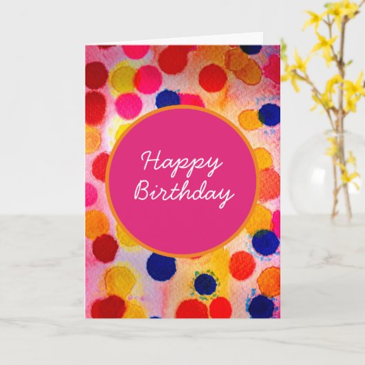 Waterverf polka stipt schattige cirkels kaart (Gele Bloem)