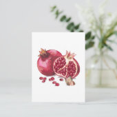Waterverf Pomegranaat Fruit en vlinder Briefkaart (Staand voorkant)