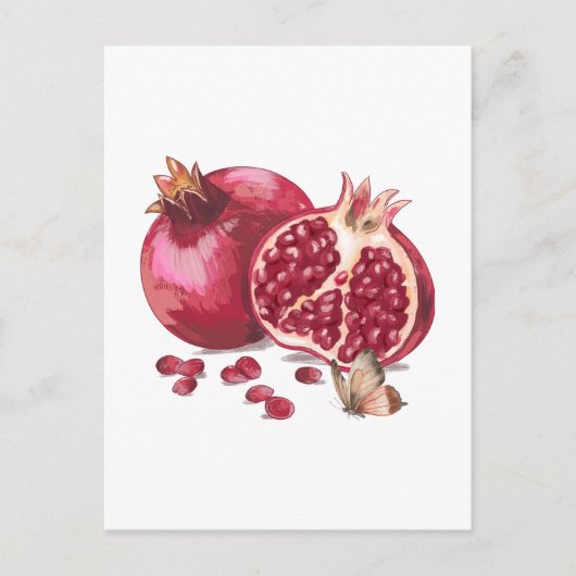 Waterverf Pomegranaat Fruit en vlinder Briefkaart (Voorkant)