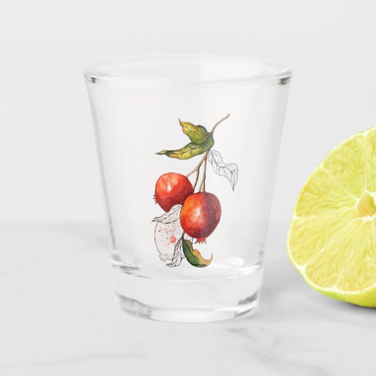 Waterverf Pomegranaat Shot Glas (Voorkant)