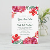 Waterverf Pomegranate Floral Wedding Kaart (Staand voorkant)