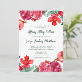 Waterverf Pomegranate Floral Wedding Kaart (Staand voorkant)