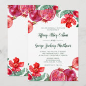 Waterverf Pomegranate Floral Wedding Kaart (Voorkant / Achterkant)