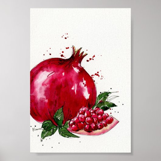 Waterverf Pomegranate Kitchen Poster (Voorkant)