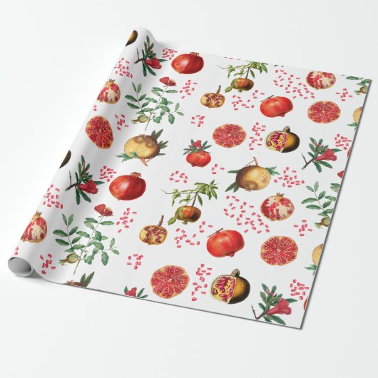 Waterverf Pomegranate Mediterranean Fruit Pattern Cadeaupapier (Uitgerold)