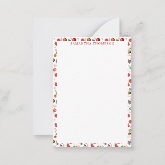 Waterverf Pomegranate Mediterranean Fruit Pattern Notitiekaartje (Voorkant)