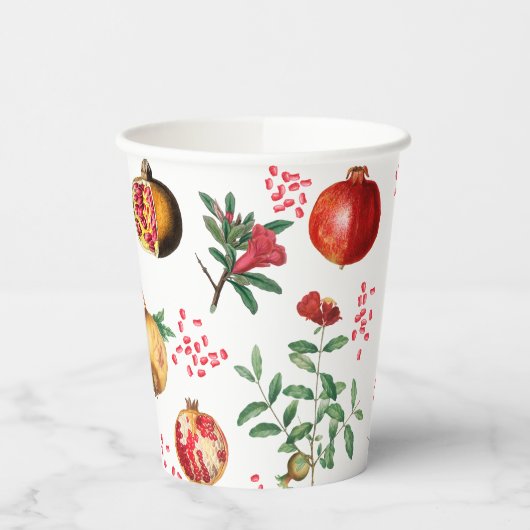 Waterverf Pomegranate Mediterranean Fruit Pattern Papieren Bekers (Links)