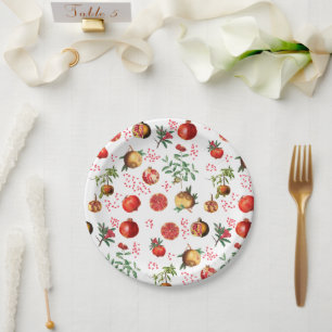Waterverf Pomegranate Mediterranean Fruit Pattern Papieren Bordje