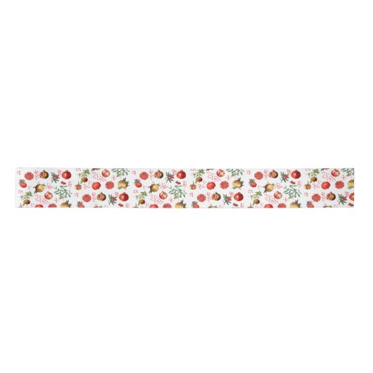 Waterverf Pomegranate Mediterranean Fruit Pattern Satijnen Lint (Voorkant)