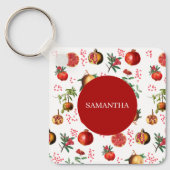 Waterverf Pomegranate Mediterranean Fruit Pattern Sleutelhanger (Voorkant)