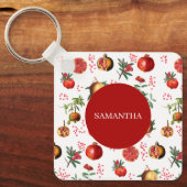 Waterverf Pomegranate Mediterranean Fruit Pattern Sleutelhanger (Voorkant)