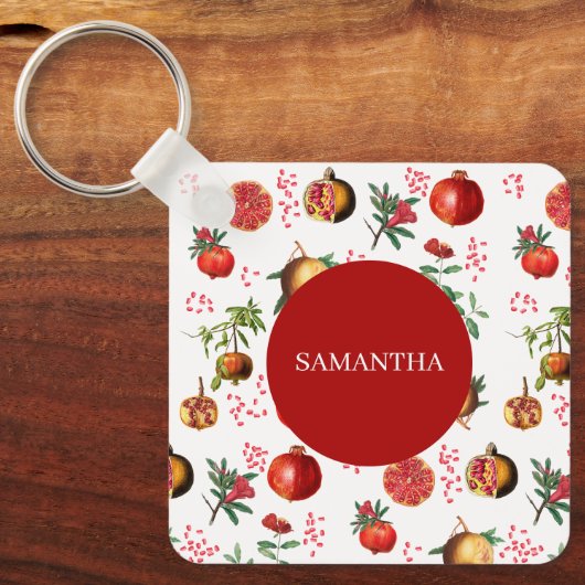 Waterverf Pomegranate Mediterranean Fruit Pattern Sleutelhanger (Voorkant)