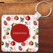 Waterverf Pomegranate Mediterranean Fruit Pattern Sleutelhanger (Achterkant)