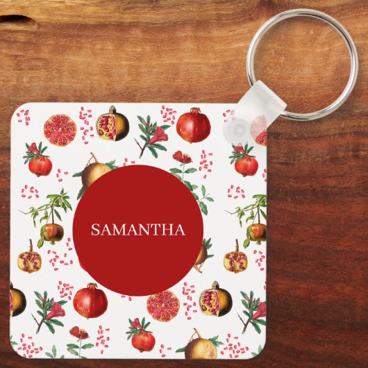 Waterverf Pomegranate Mediterranean Fruit Pattern Sleutelhanger (Achterkant)